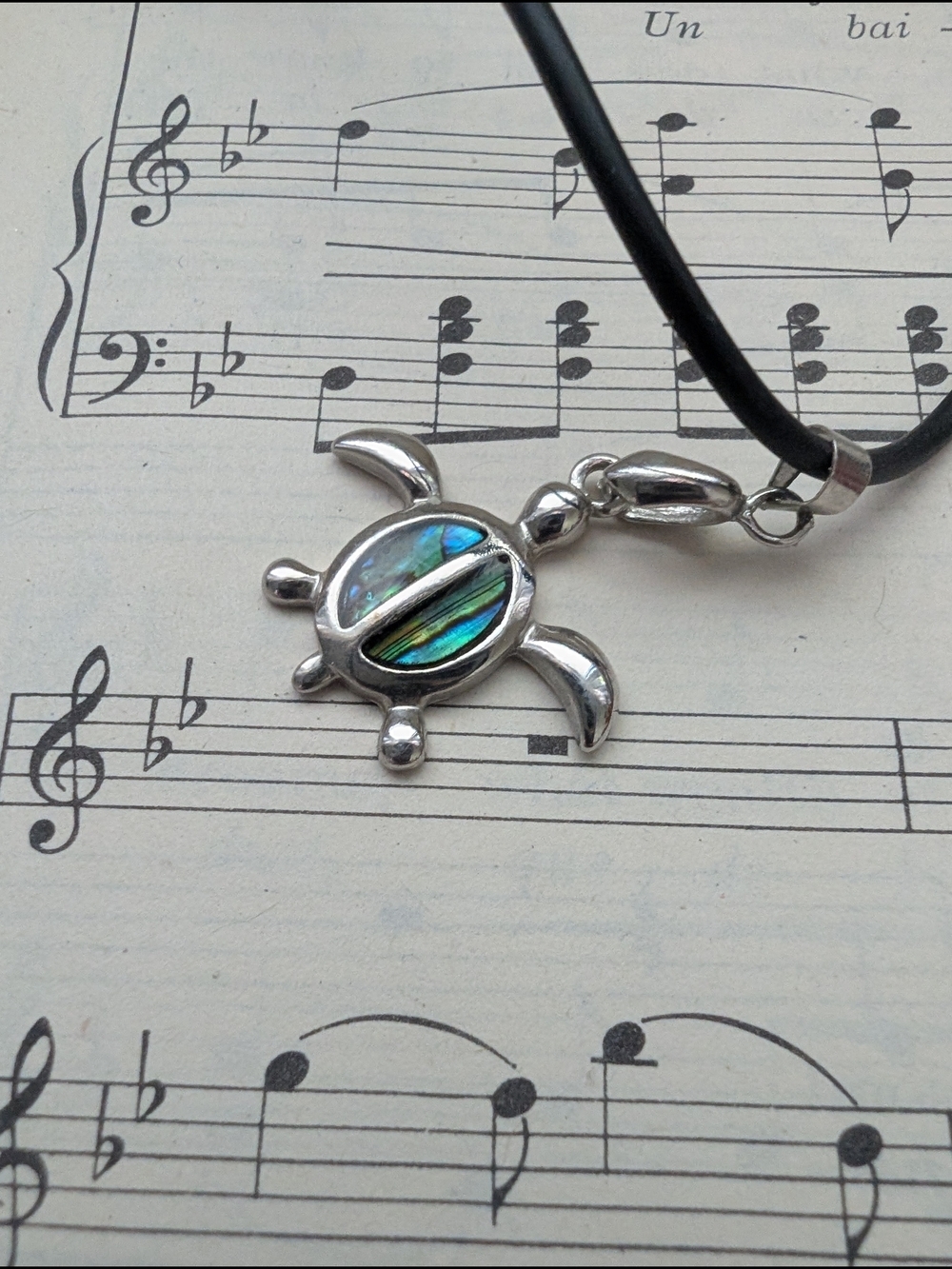 Abalone Inlay Turtle Pendant Necklace - Silver Tone